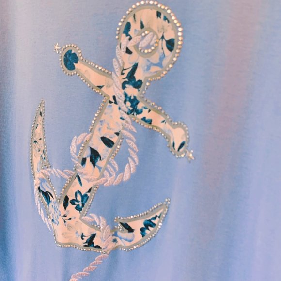 Karen Scott T shirt Sky blue with Anchor embroidery - Picture 3 of 3